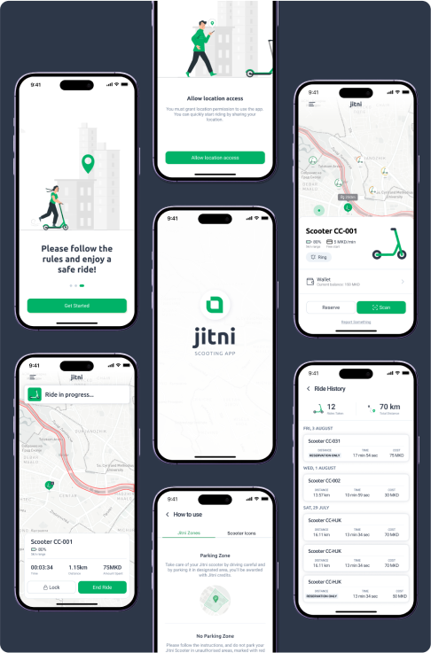 jitni scooting app ui mockup